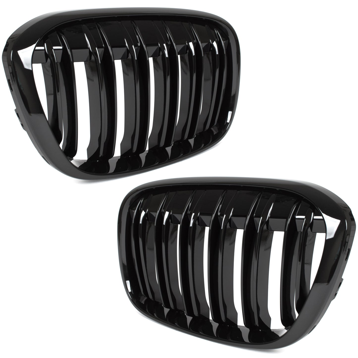BMW X1 F48 15-19 Grille (Kidneys) Left + Right Set BLACK GLOSSY DOUBLE BAR