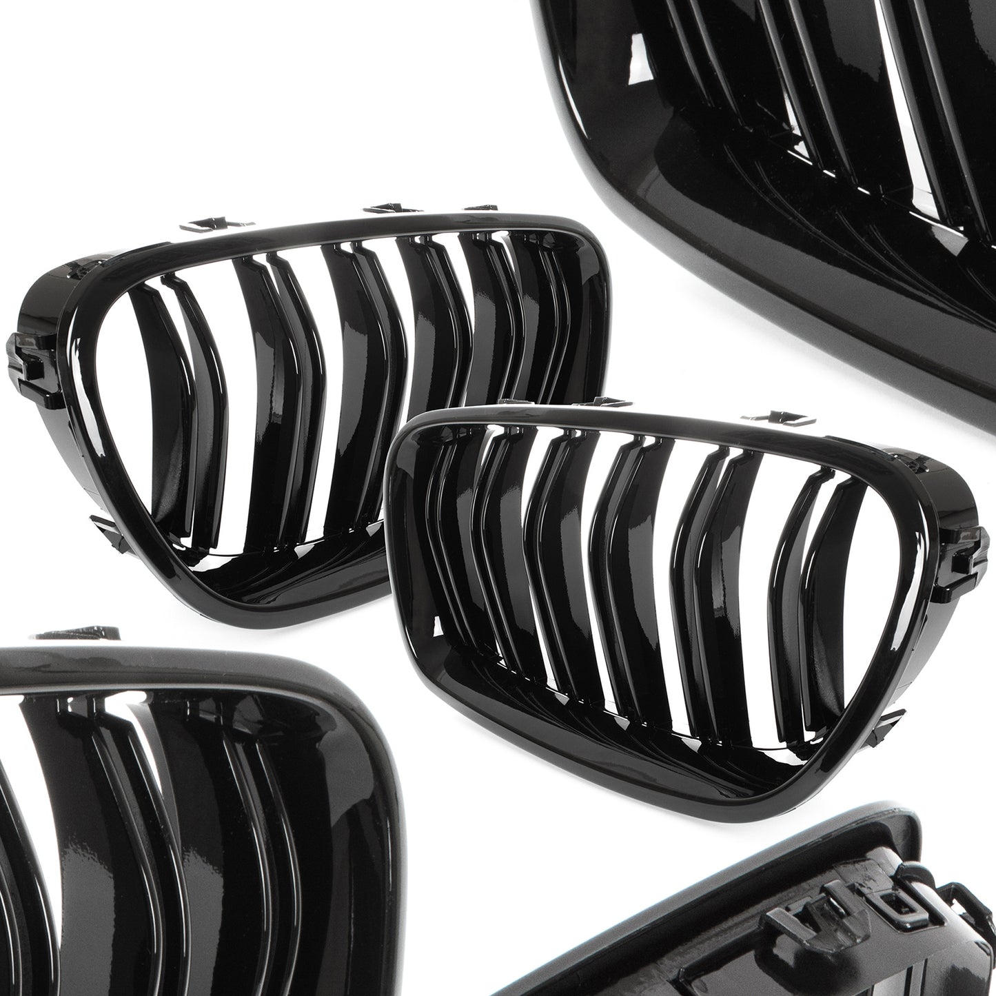 BMW 5 F10 / F11 10-17 grilles between headlights (kidneys) left + right set BLACK GLOSSY DOUBLE BAR