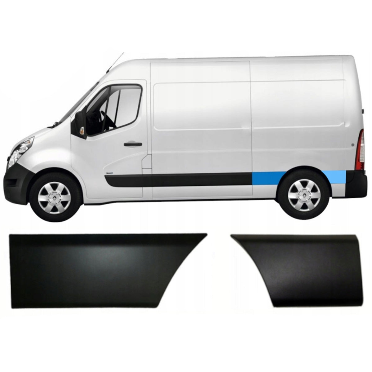 Renault Master III 2010- L2 version side molding BEFORE rear wheel NO HOLE left + side molding BEHIND rear wheel NO HOLE left 2 pcs. SET