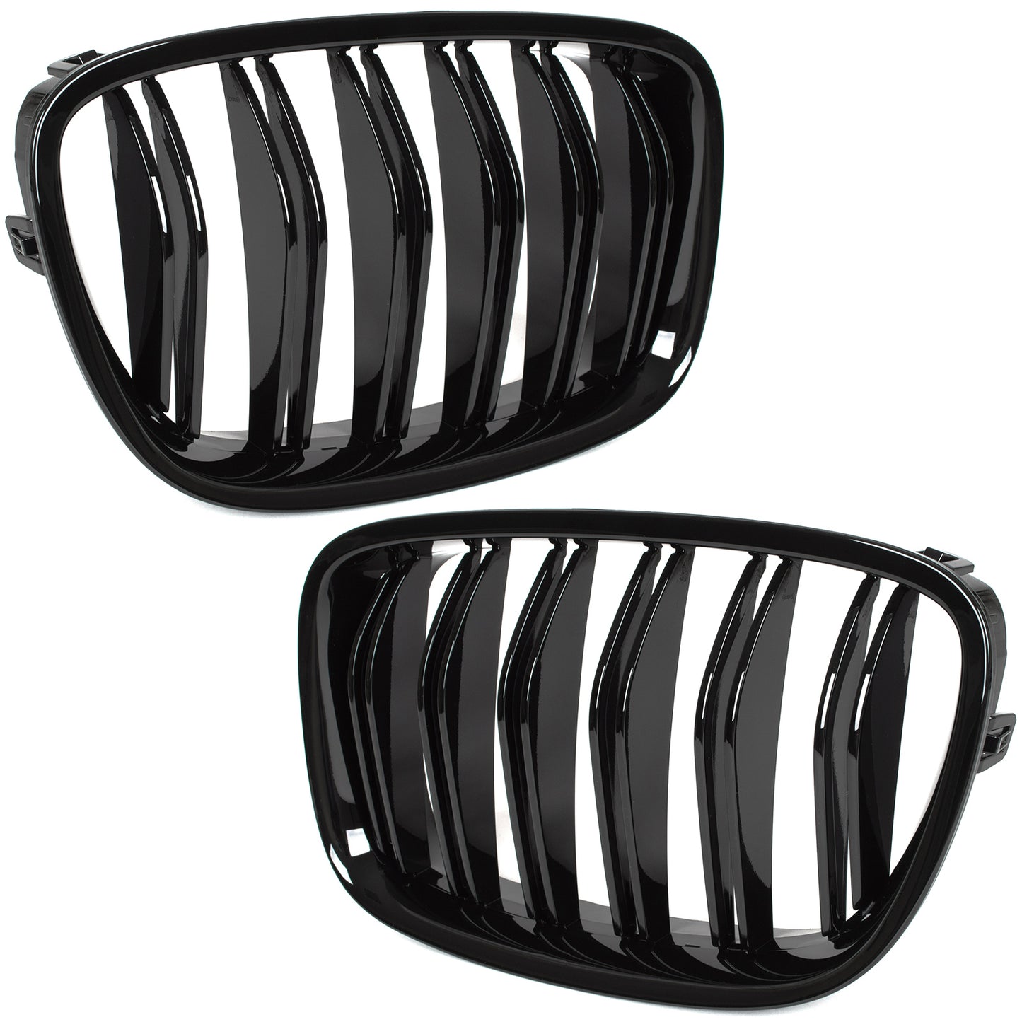 BMW 5 F07 GT 09-17 headlight grilles (kidneys) left + right set BLACK GLOSSY DOUBLE BAR