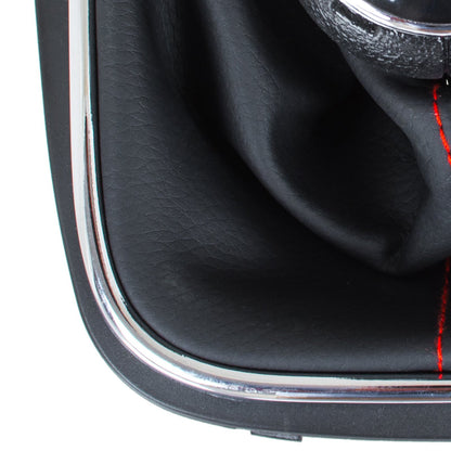 VW Golf V 03-08 gear knob + BLACK gaiter with RED stitching and CHROME frame 6-SPEED