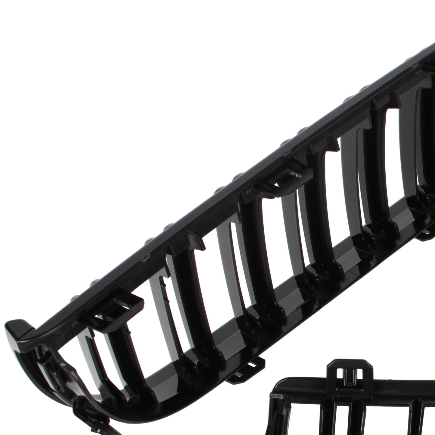 BMW 3 E90 / E91 04-09 SEDAN / WAGON grilles between headlights (kidneys) left + right set. BLACK GLOSSY DOUBLE BAR CURVED RIBS