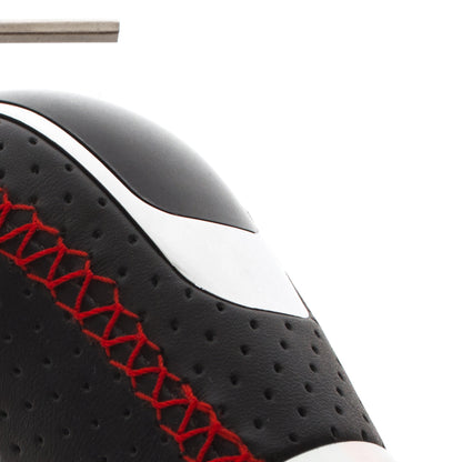 UNIVERSAL gear shift knob BLACK LEATHER + RED STITCHING + SILVER 6 GEARS