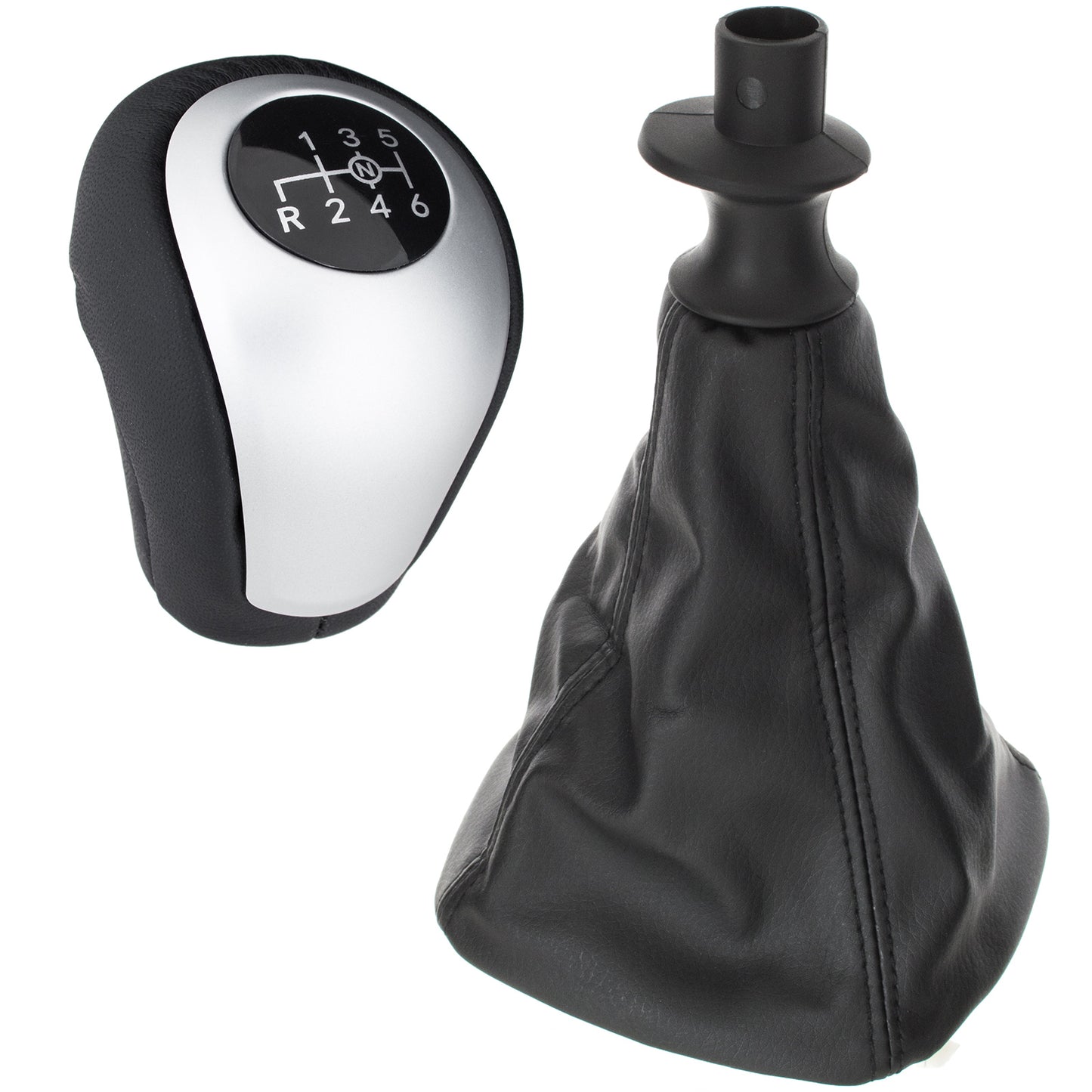 Mercedes Vito / V-Class W447 2014- gear knob BLACK + SILVER + BLACK gaiter with frame WHITE 6-SPEED DIAGRAM