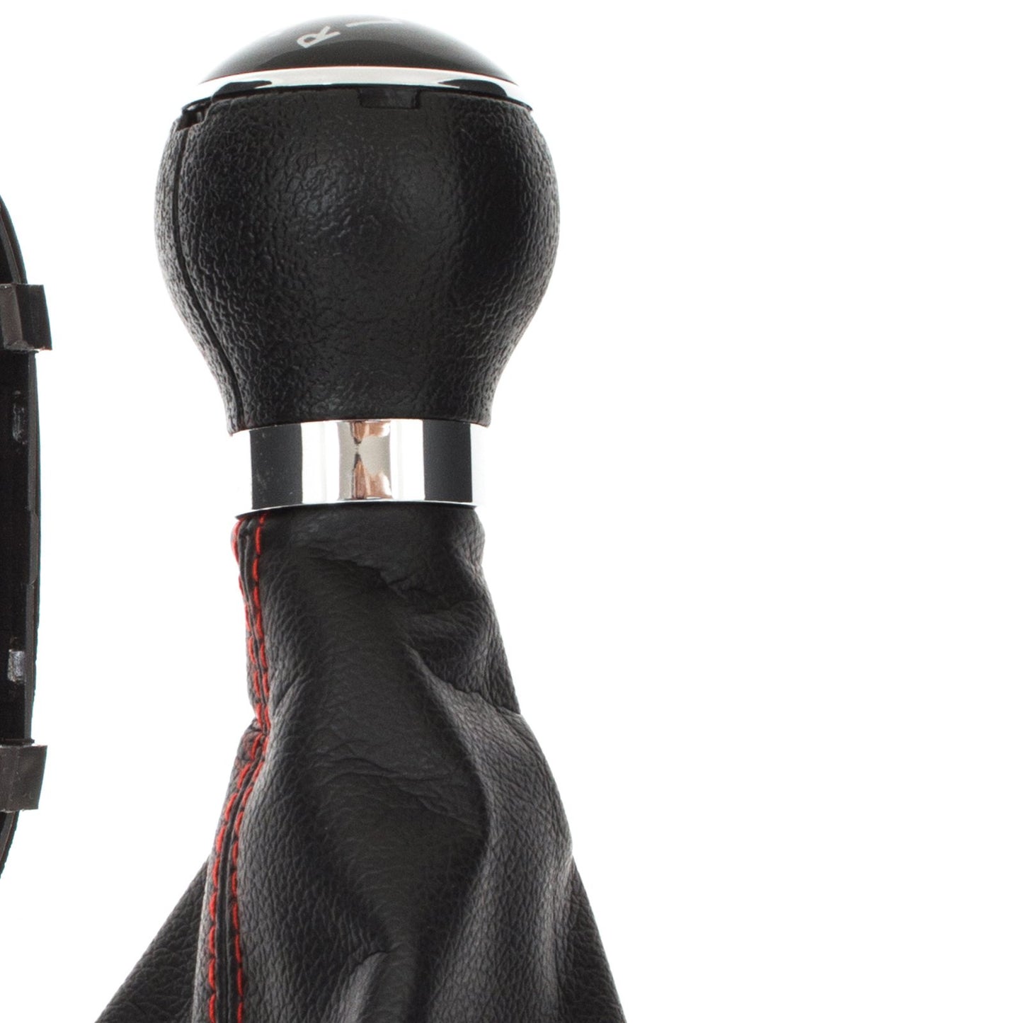 VW Golf V 03-08 gear knob + BLACK gaiter with RED stitching and CHROME frame 5 SPEED