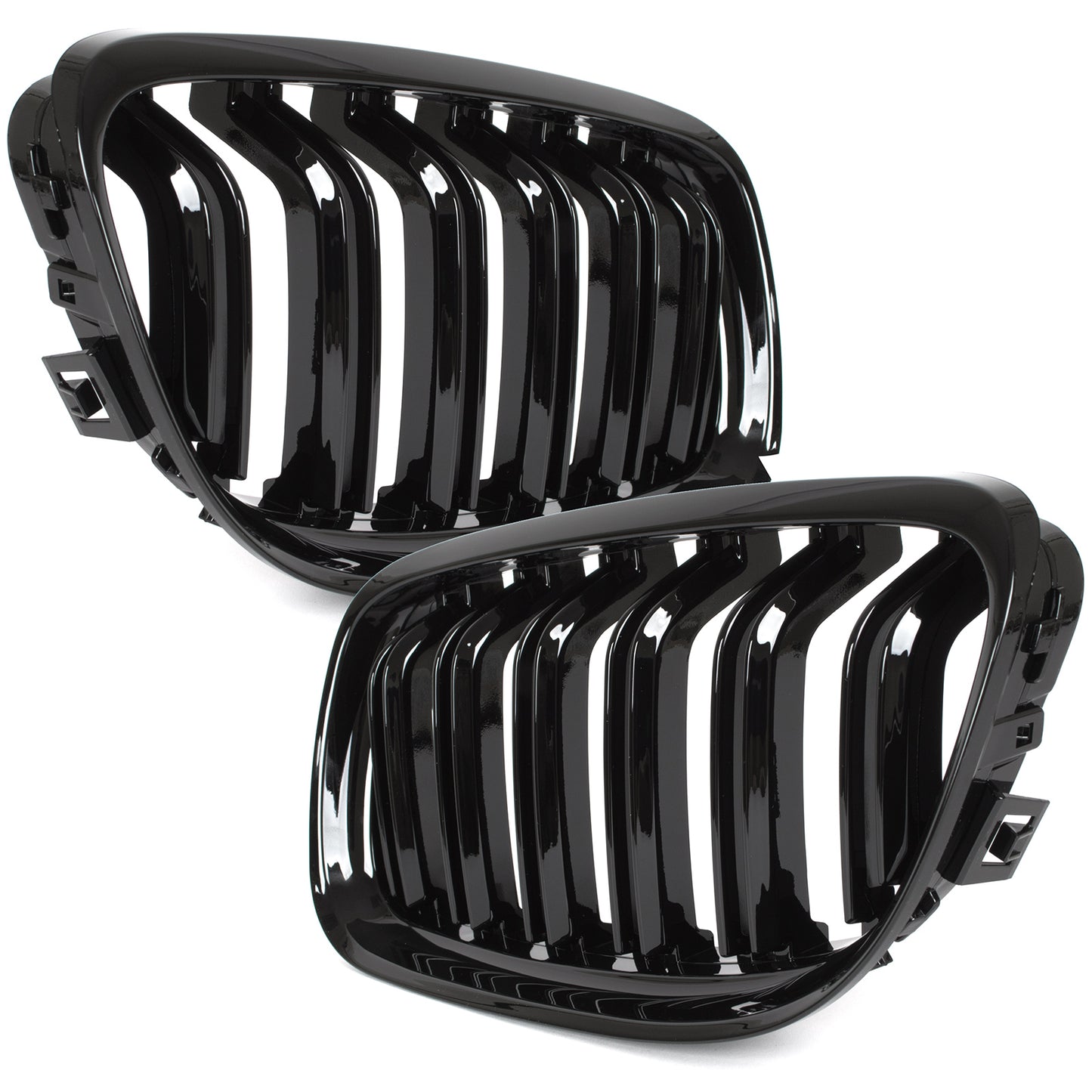 BMW 3 E90 / E91 09-13 SEDAN / ESTATE grilles (kidneys) left + right set BLACK GLOSSY DOUBLE BAR