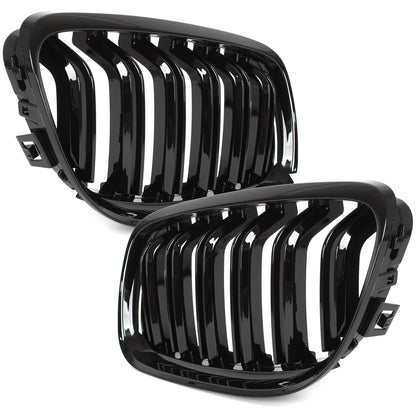 BMW 3 E90 / E91 09-13 SEDAN / ESTATE grilles (kidneys) left + right set BLACK GLOSSY DOUBLE BAR