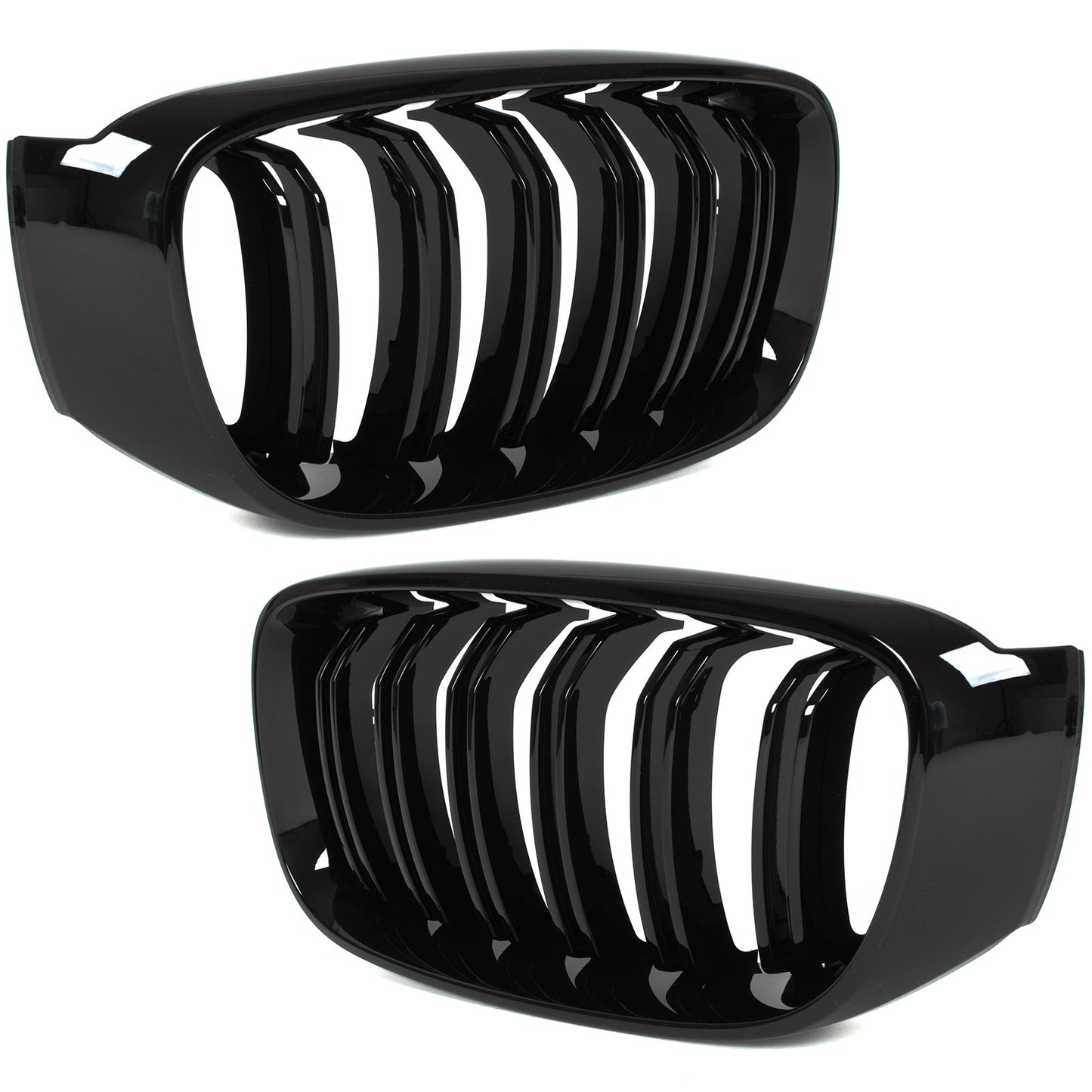 BMW 3 F34 GT 13-20 grilles between headlights (kidney grilles) left + right set. BLACK GLOSSY DOUBLE BAR
