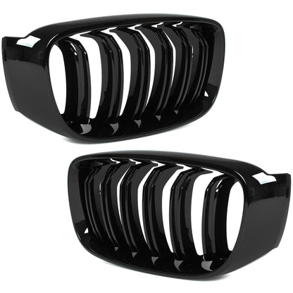 BMW 3 F34 GT 13-20 grilles between headlights (kidney grilles) left + right set. BLACK GLOSSY DOUBLE BAR
