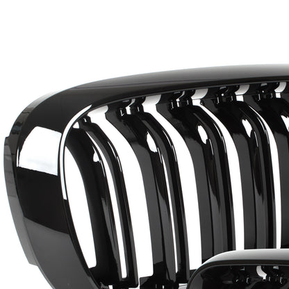 BMW X6 F16 14-19 dummy grilles between headlights (kidneys) left + right set. BLACK GLOSSY DOUBLE BAR