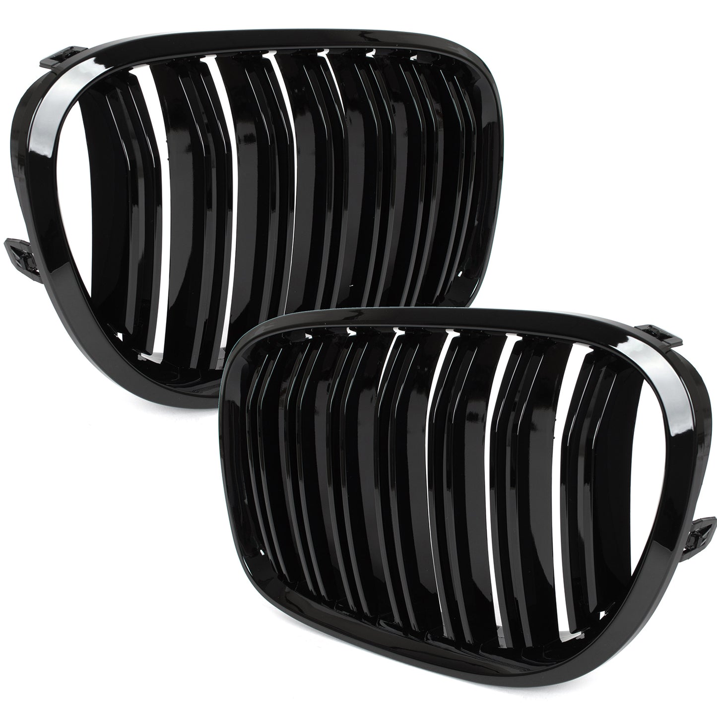 BMW 7 F01 F02 08-11 Grilles between headlights (kidneys) left + right set. BLACK GLOSSY DOUBLE BAR