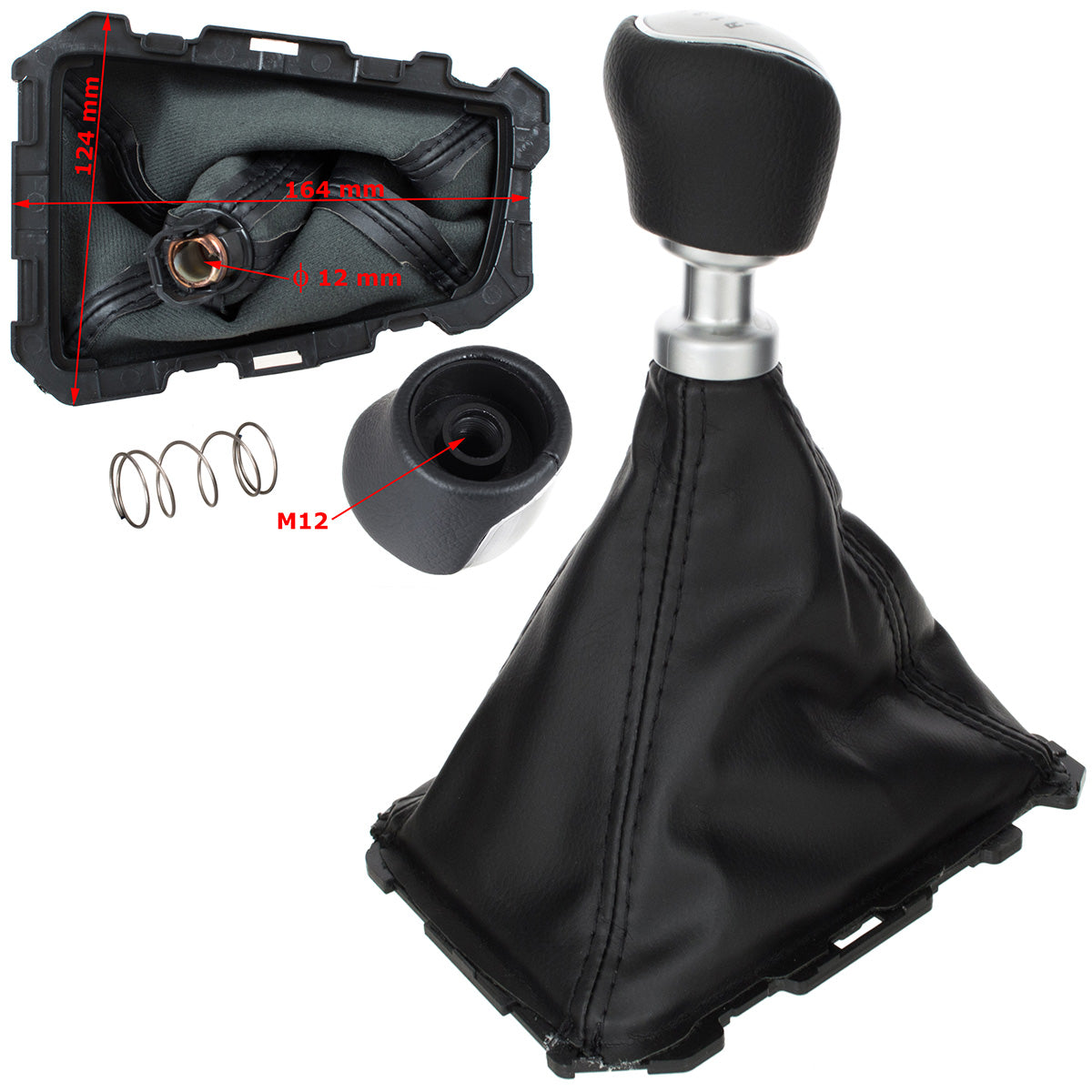 Ford Focus Mk3 11-14 gear knob BLACK ECO-LEATHER + SILVER + gaiter with frame 6 SPEEDS
