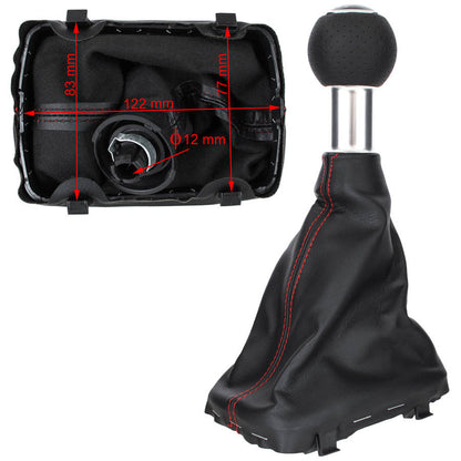Audi A3 I 8L 96-03 gear knob BLACK + BLACK GAITER with RED STITCHING CHROME RING 5 GEARS REVERSE BOTTOM LEFT