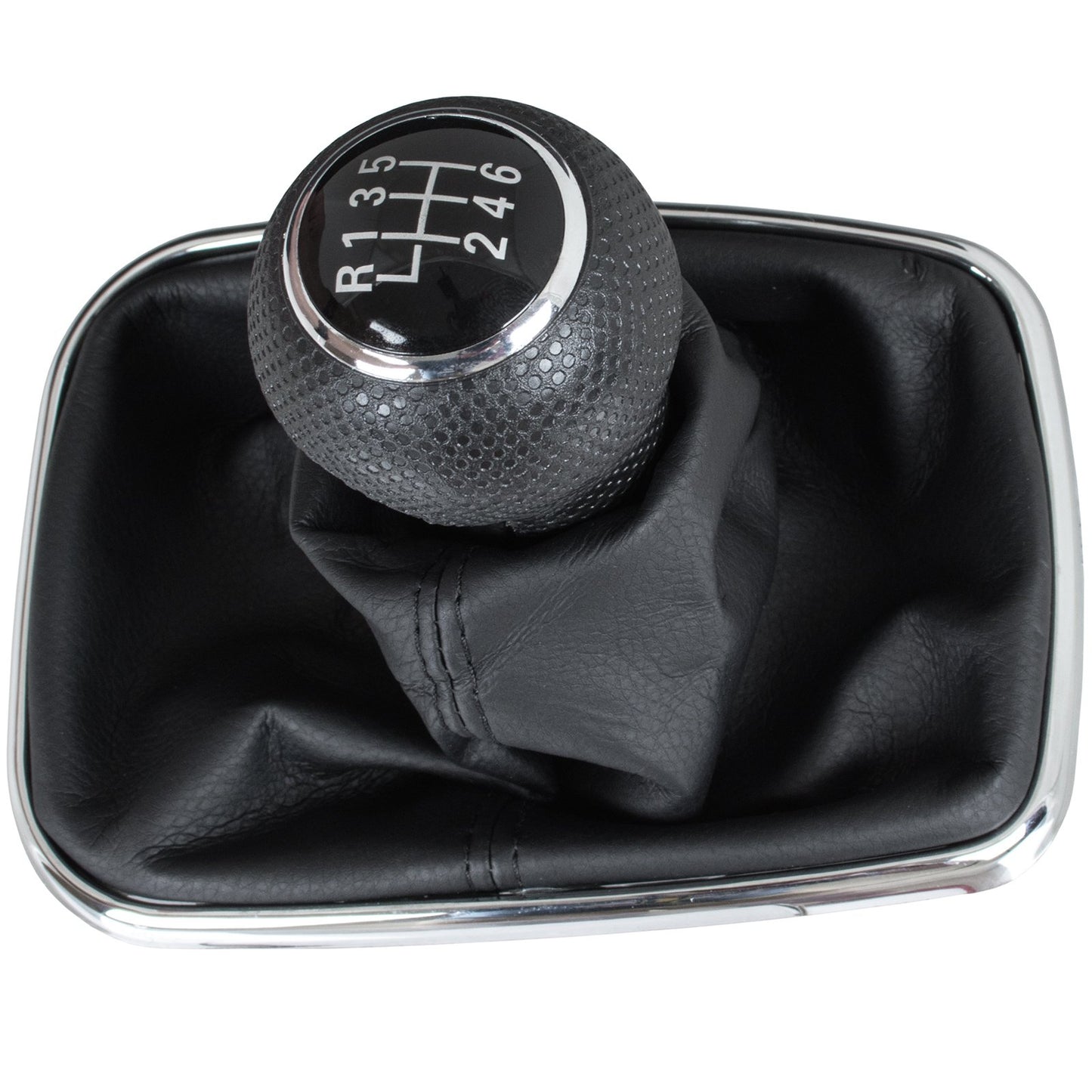 VW Golf IV 97-03 gear knob BLACK + gaiter with chrome frame 6 GEARS 23MM HOLE