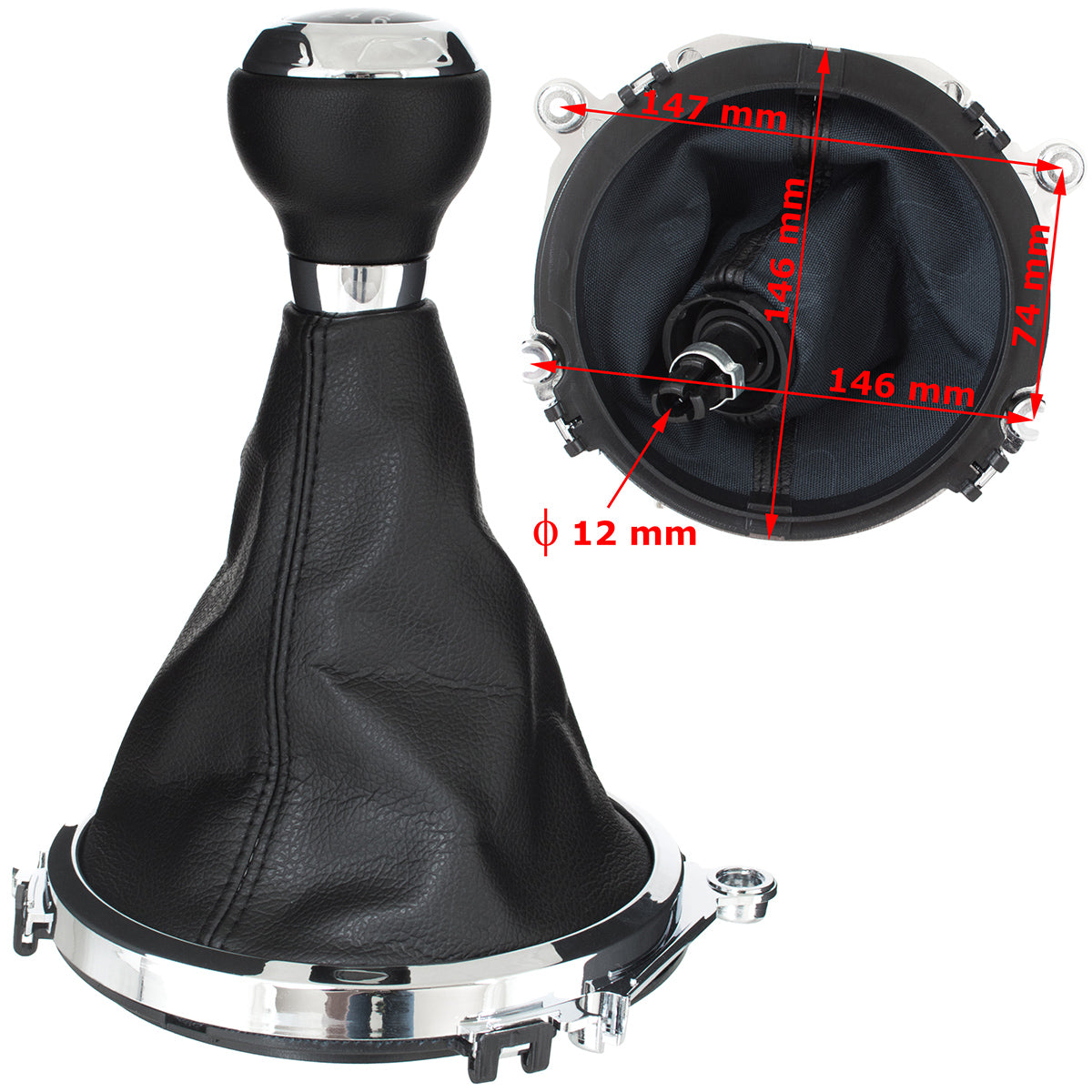 Audi TT 8J 06-14 BLACK / CHROME gear knob + BLACK GAITER WITH CHROME FRAME 6 SPEED