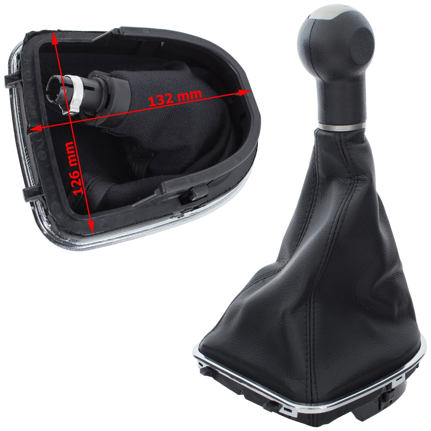 Seat Leon II 2005 - gear knob BLACK-BEIGE + gaiter with CHROME frame 5 SPEED