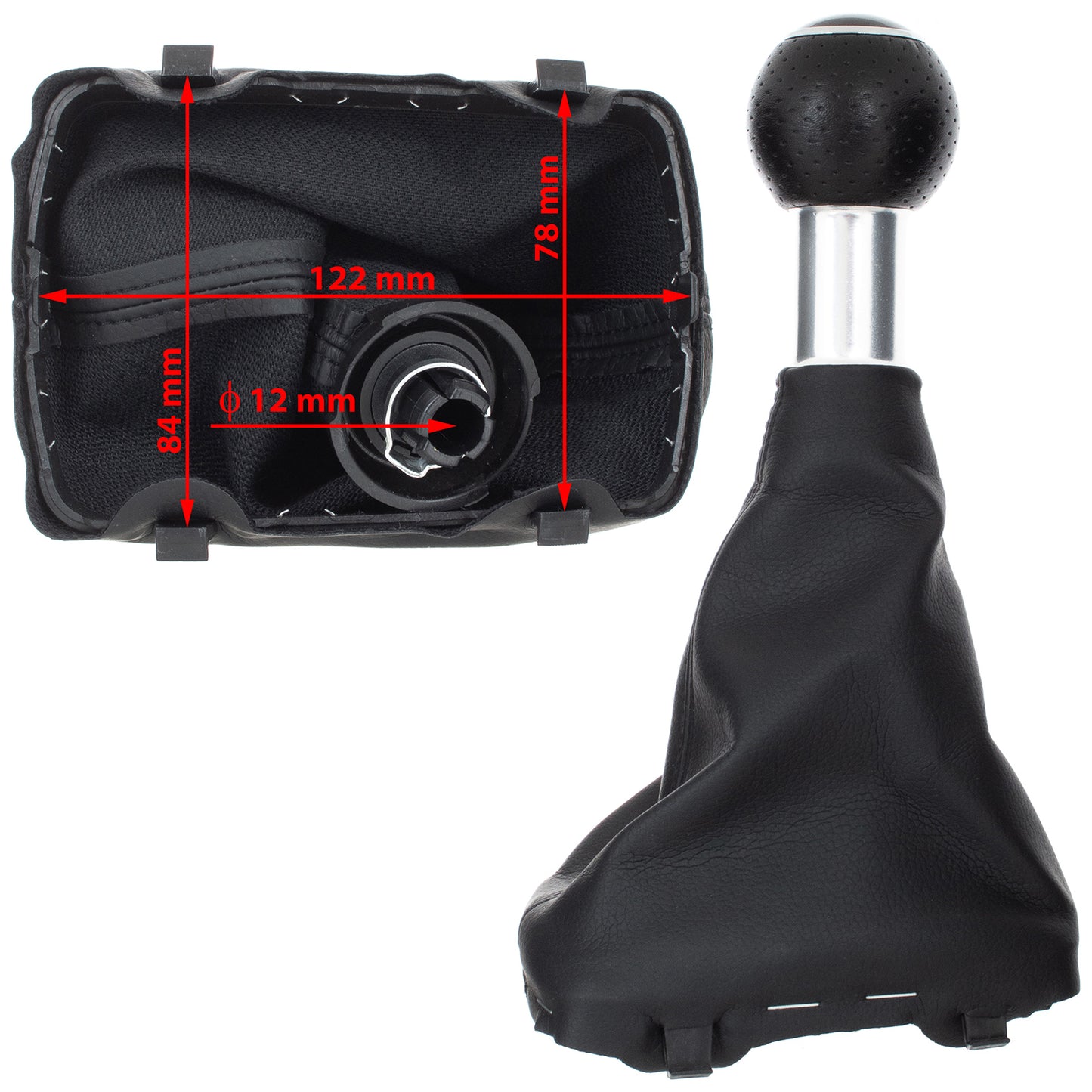 Audi A3 I 8L 96-03 BLACK Gear knob + BLACK gaiter + CHROME ring 5 GEARS REVERSE DOWN