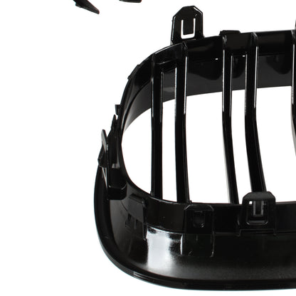 BMW 5 E60 / E61 03-10 grilles between headlights (kidneys) left + right set. BLACK GLOSSY DOUBLE BAR CURVED RIBS