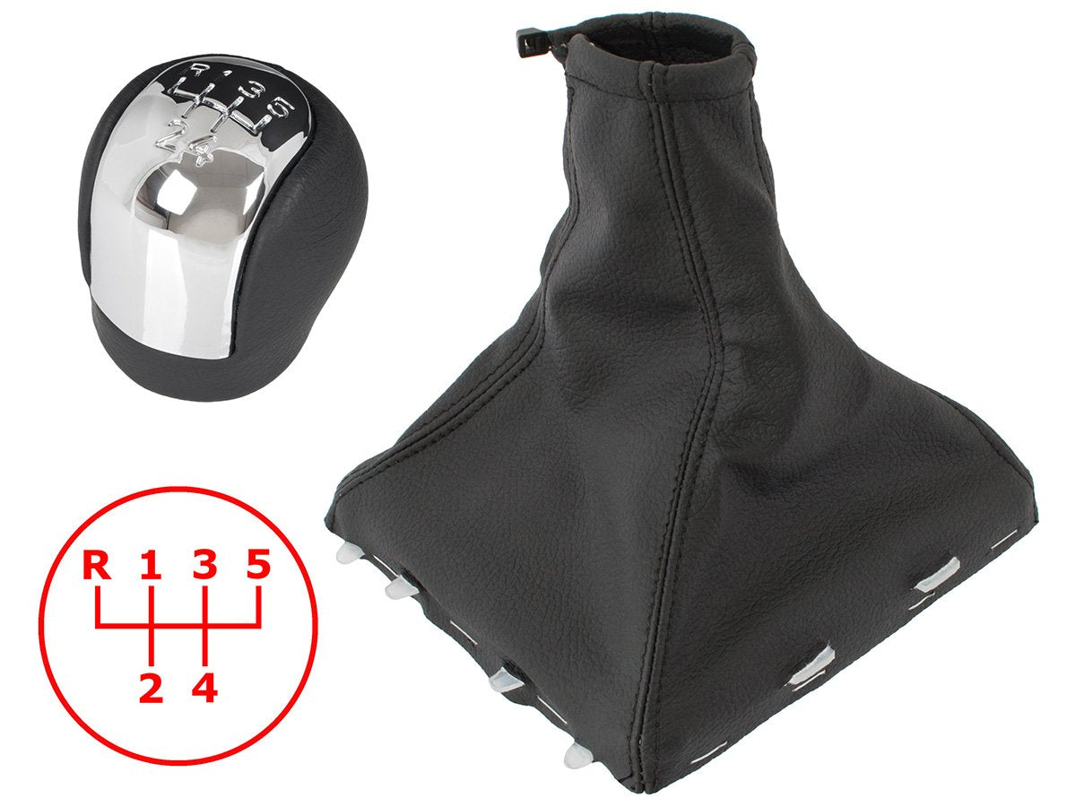 @@@@@ Opel Vectra C 02-08 gear knob 5 SPEED ECO-LEATHER + CHROME reverse gear on TOP + gear stick gaiter + WHITE frame 2 pcs. SET