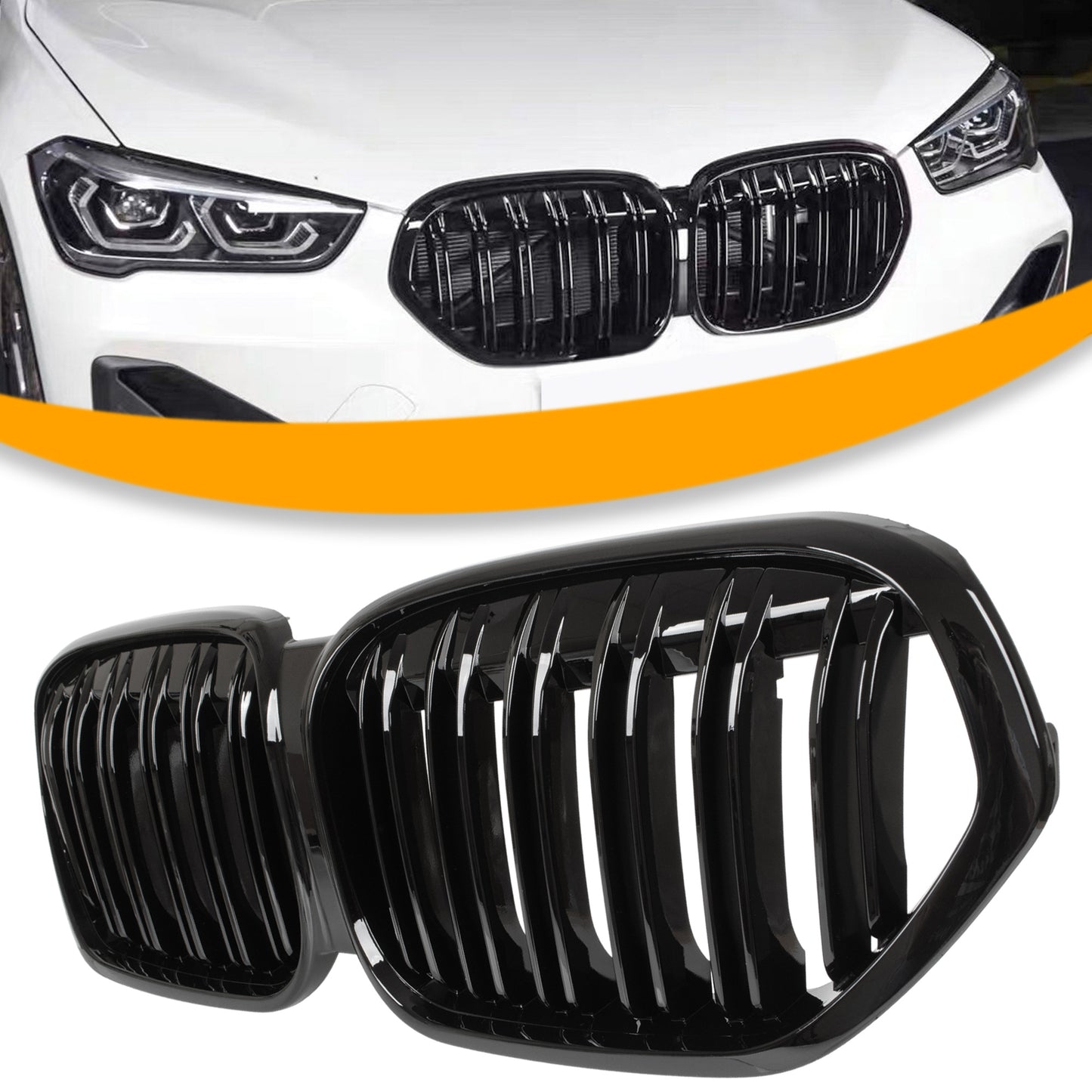 BMW X1 F48 19-22 atrapa między reflektory (nerki) BLACK GLOSSY DOUBLE BAR