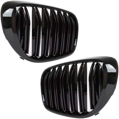 BMW 7 G11 G12 2015- Grilles between headlights (kidneys) left + right set. BLACK GLOSSY DOUBLE BAR
