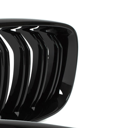 BMW 3 F34 GT 13-20 grilles between headlights (kidney grilles) left + right set. BLACK GLOSSY DOUBLE BAR
