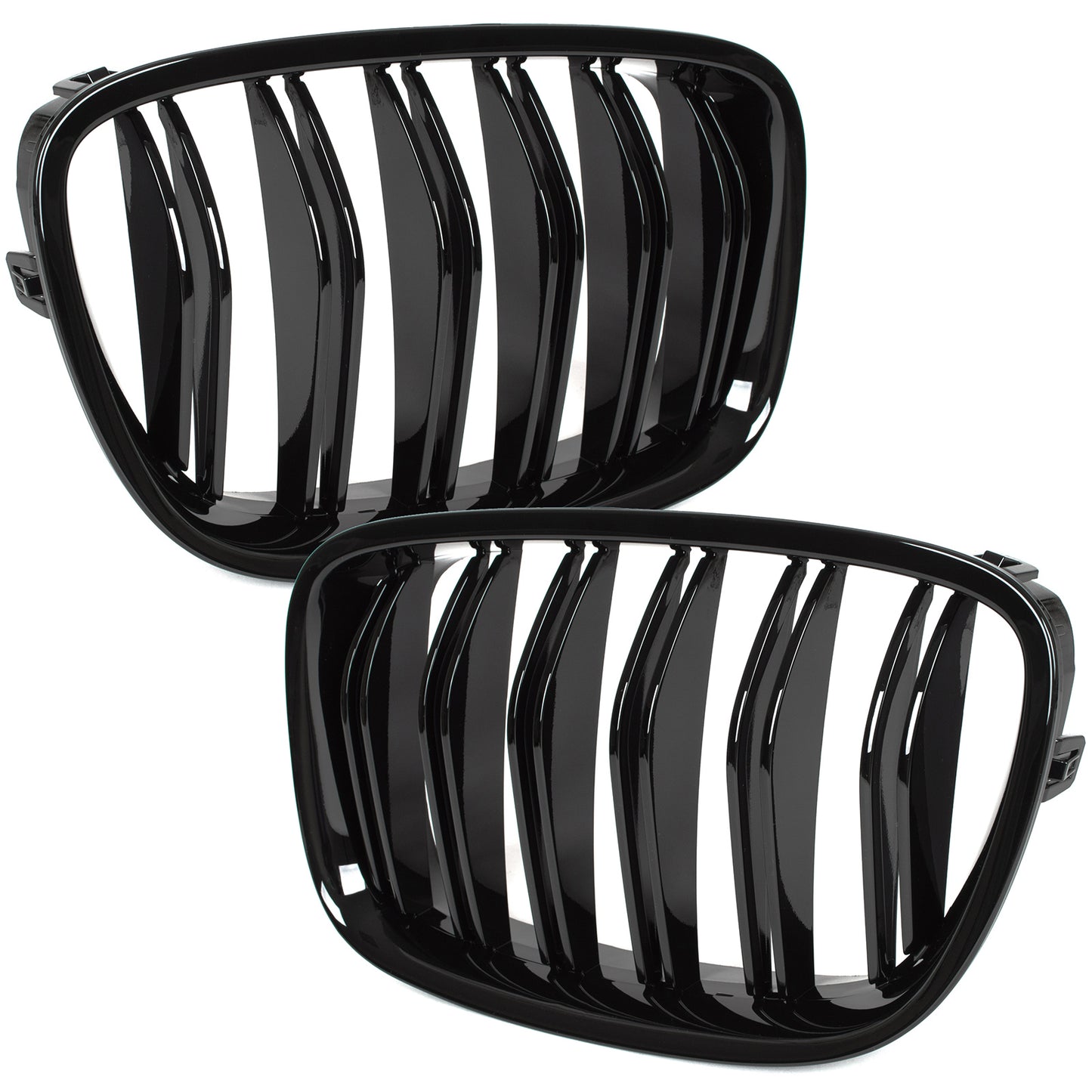 BMW 5 F07 GT 09-17 headlight grilles (kidneys) left + right set BLACK GLOSSY DOUBLE BAR