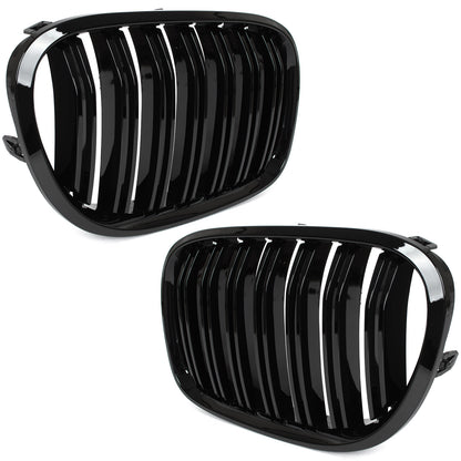 BMW 7 F01 F02 08-11 Grilles between headlights (kidneys) left + right set. BLACK GLOSSY DOUBLE BAR