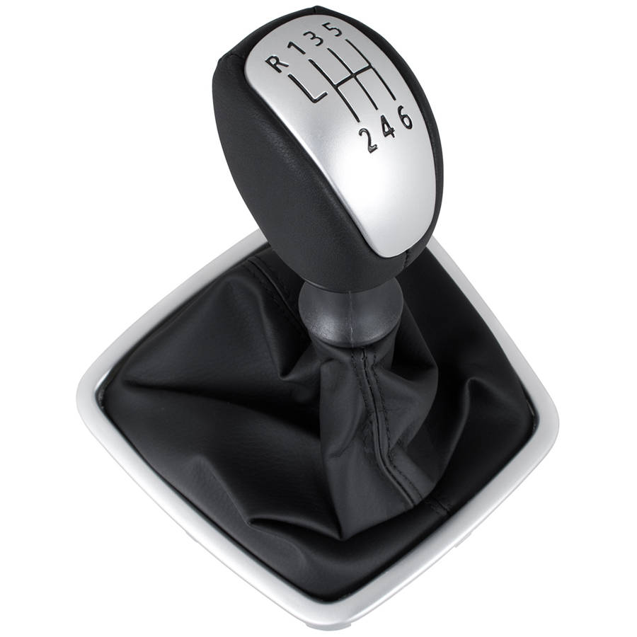 Renault Laguna III 07-15 gear knob BLACK / SILVER + BLACK GAITER WITH SILVER FRAME 6 SPEED