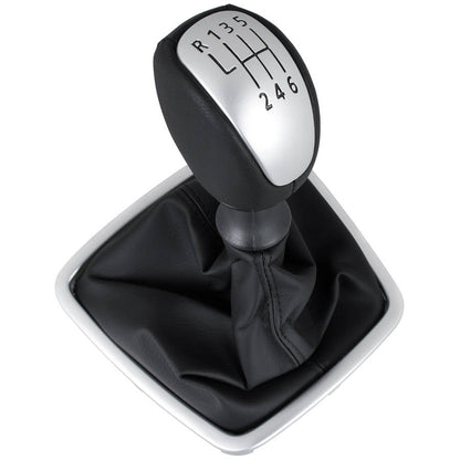 Renault Laguna III 07-15 gear knob BLACK / SILVER + BLACK GAITER WITH SILVER FRAME 6 SPEED