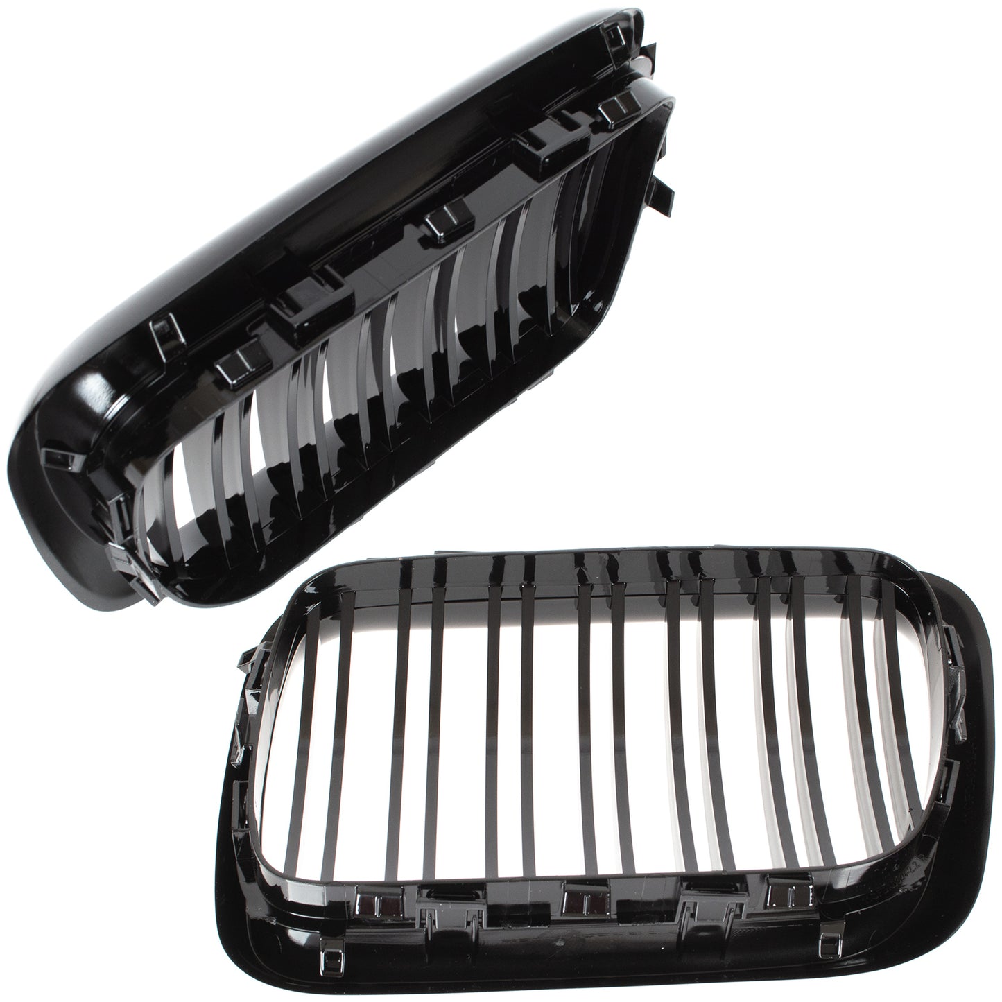 BMW 3 E36 96-00 griglie tra i fari anteriori (reni) sinistra + destra, set completo, BLACK GLOSSY DOUBLE BAR