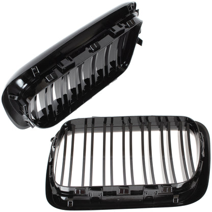 BMW 3 E36 96-00 griglie tra i fari anteriori (reni) sinistra + destra, set completo, BLACK GLOSSY DOUBLE BAR