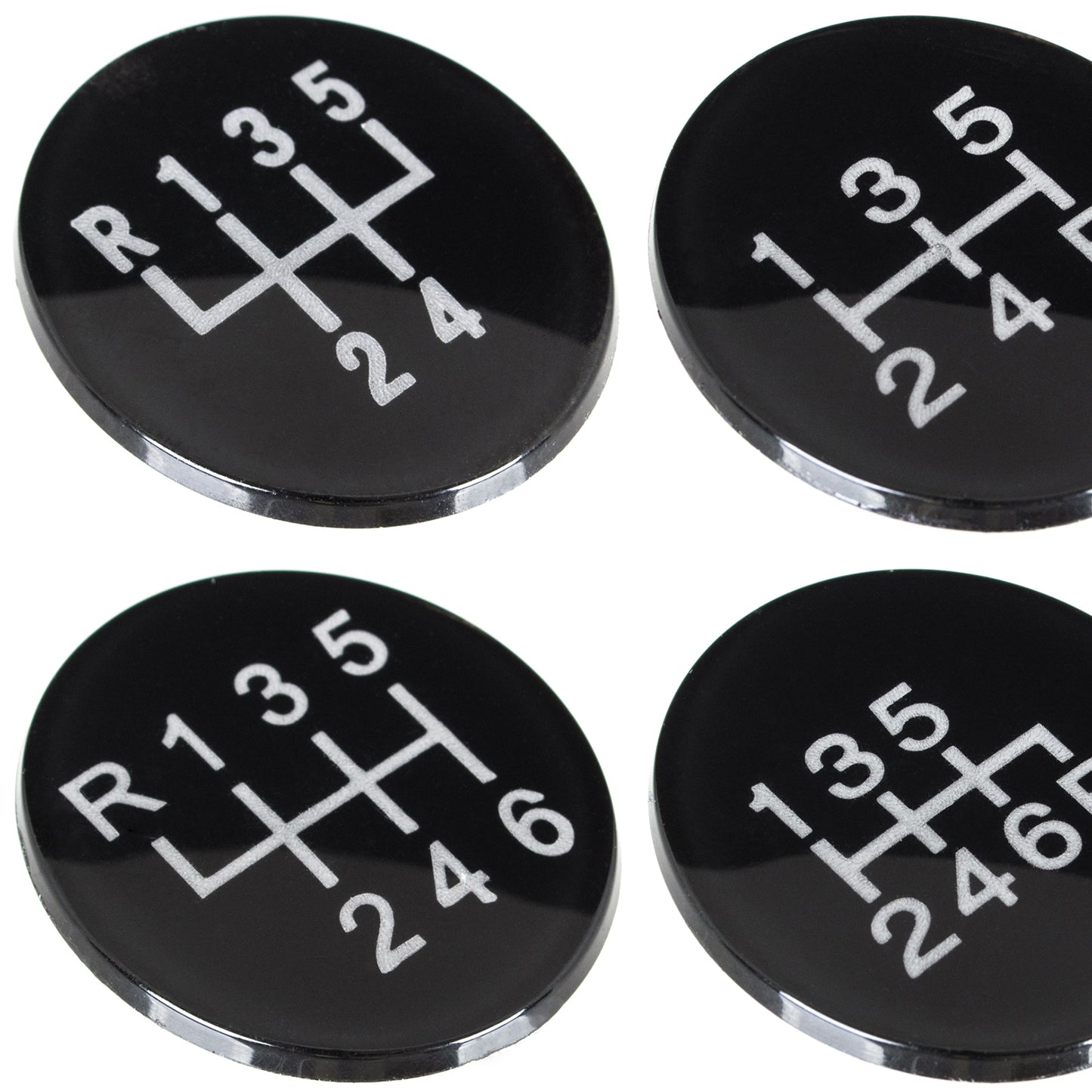 UNIVERSAL gear knob BLACK LEATHER + CHROME + 5 AND 6 SPEED EMBLEMS SET