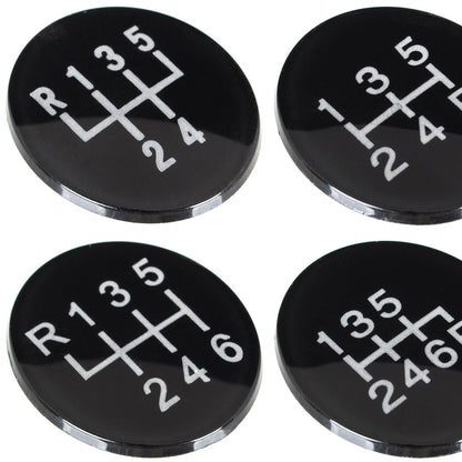UNIVERSAL gear knob BLACK LEATHER + CHROME + 5 AND 6 SPEED EMBLEMS SET