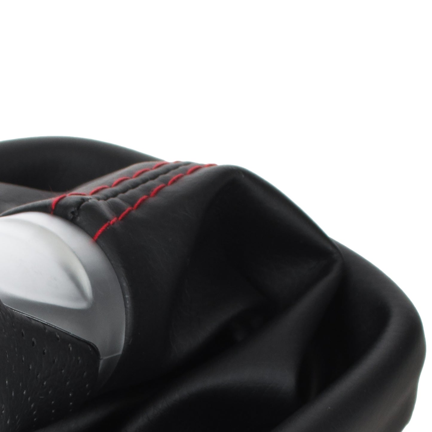 Audi A3 8P 03-12 Gear Knob BLACK ECO-LEATHER + SILVER 6-SPEED + Gaiter BLACK WITH RED STITCHING