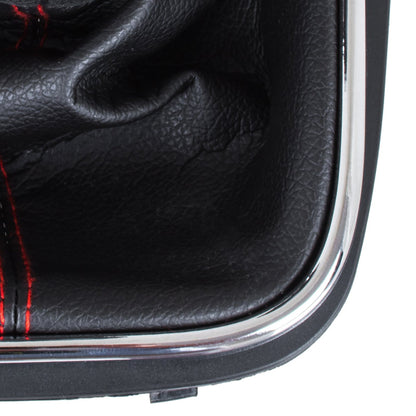 VW Golf V 03-08 gear knob + BLACK gaiter with RED stitching and CHROME frame 5 SPEED