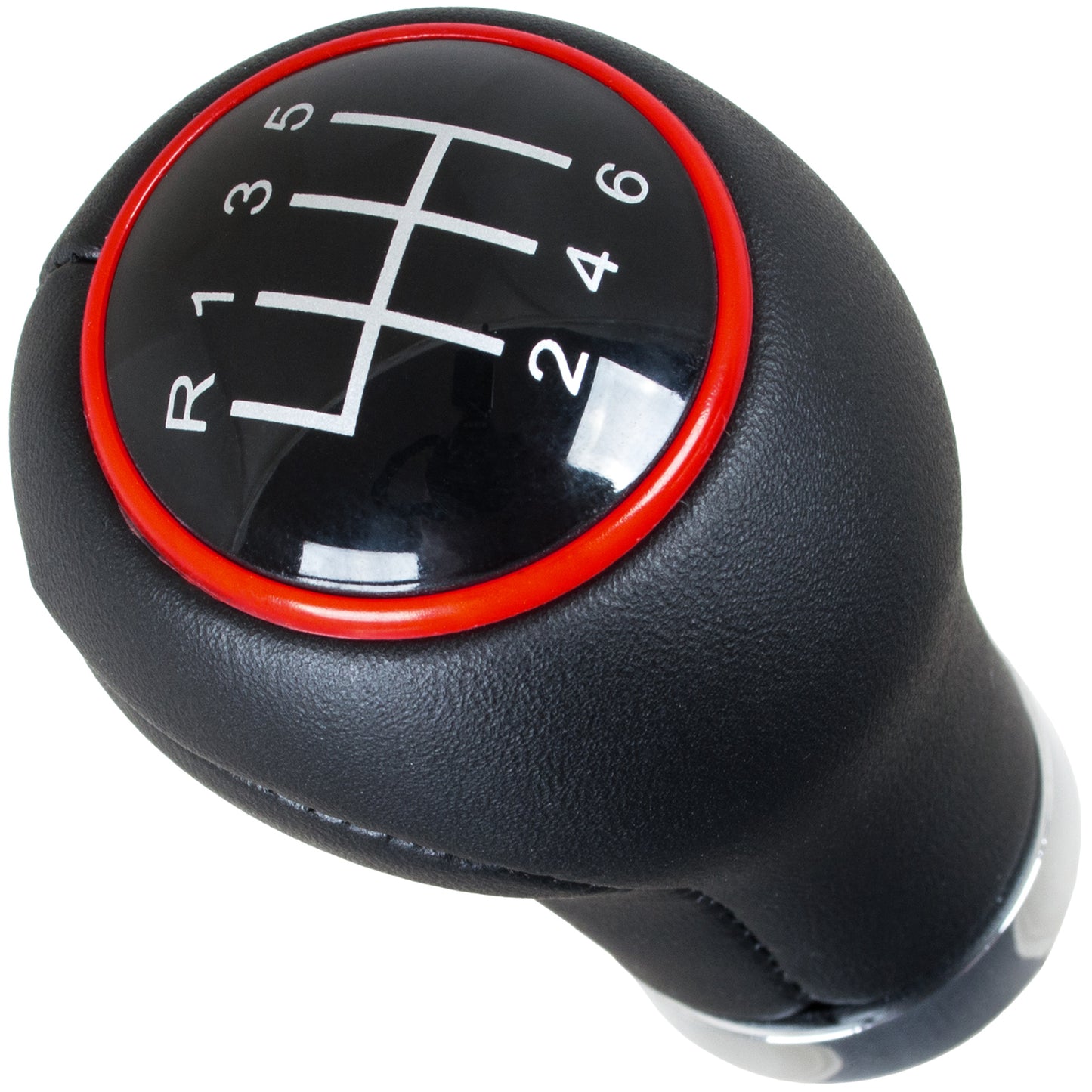 Audi Seat Skoda VW gear knob BLACK + RED RING + CHROME 6 SPEEDS