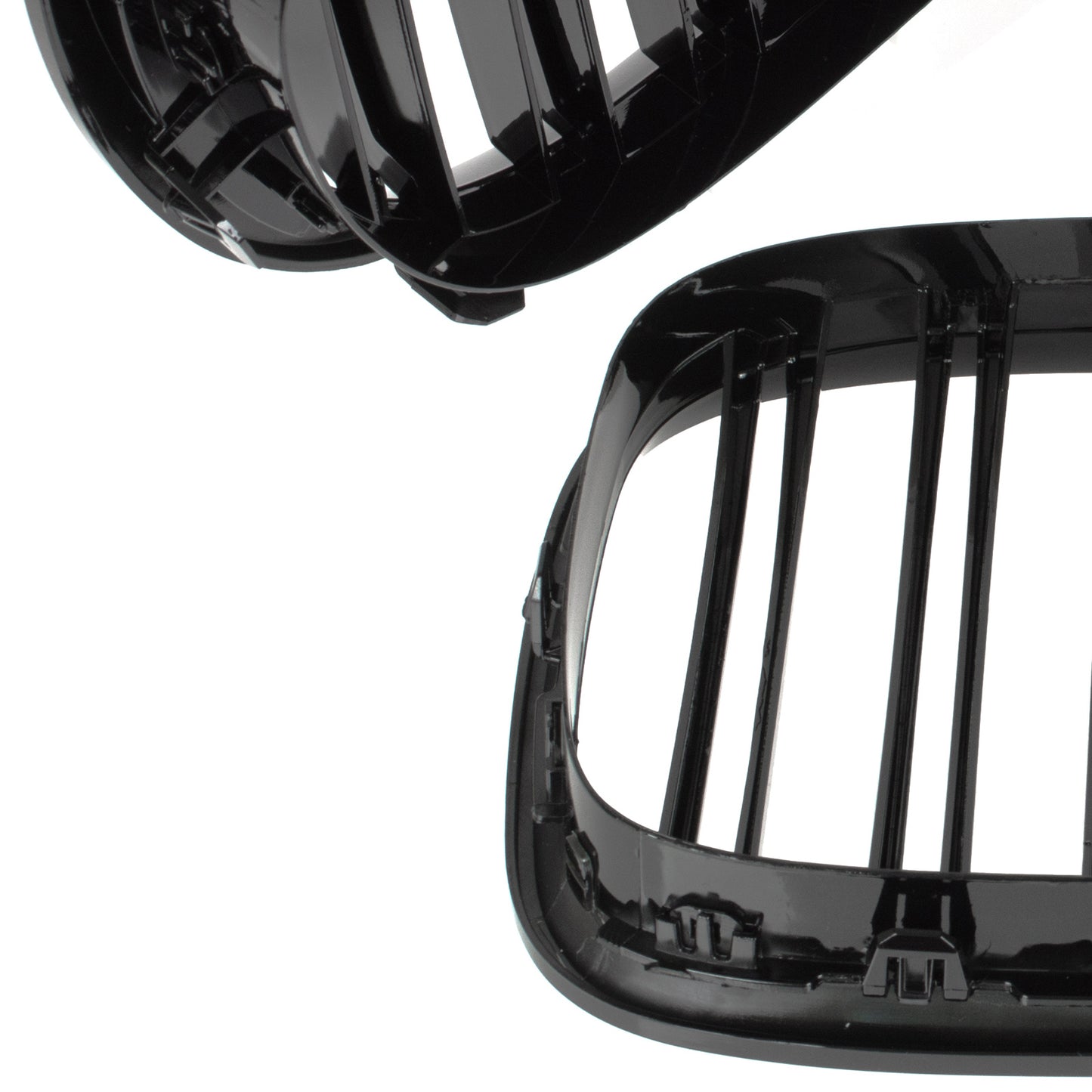 BMW 7 F01 F02 08-11 Grilles between headlights (kidneys) left + right set. BLACK GLOSSY DOUBLE BAR