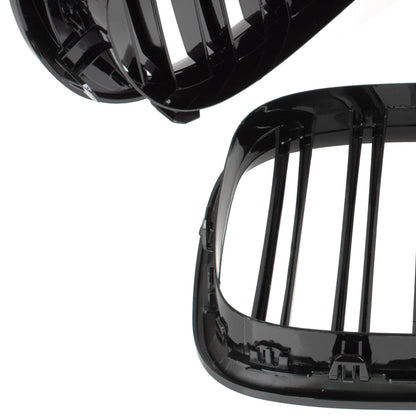 BMW 7 F01 F02 08-11 Grilles between headlights (kidneys) left + right set. BLACK GLOSSY DOUBLE BAR