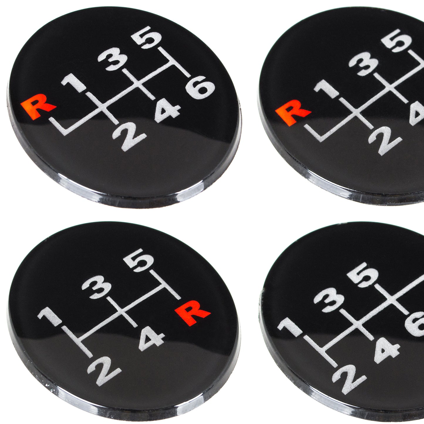 UNIVERSAL gear knob BLACK LEATHER + CHROME + RED THREAD + 5 and 6 SPEED EMBLEMS SET