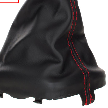 Audi A3 8P 03-12 Gear Knob BLACK ECO-LEATHER + SILVER 6-SPEED + Gaiter BLACK WITH RED STITCHING