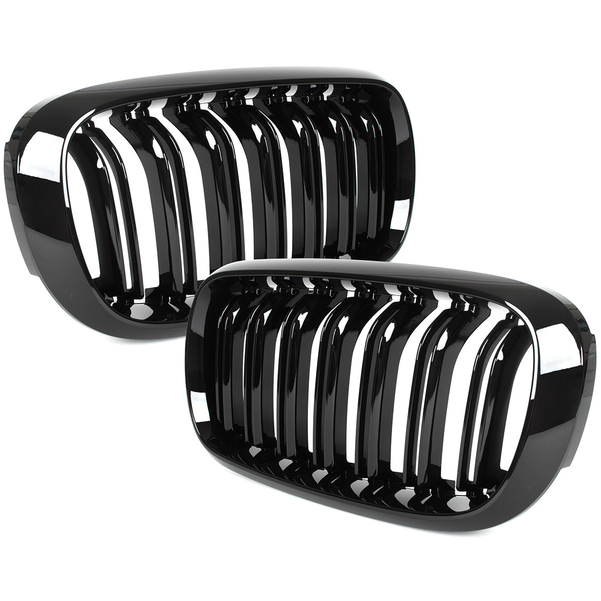 BMW X6 F16 14-19 dummy grilles between headlights (kidneys) left + right set. BLACK GLOSSY DOUBLE BAR