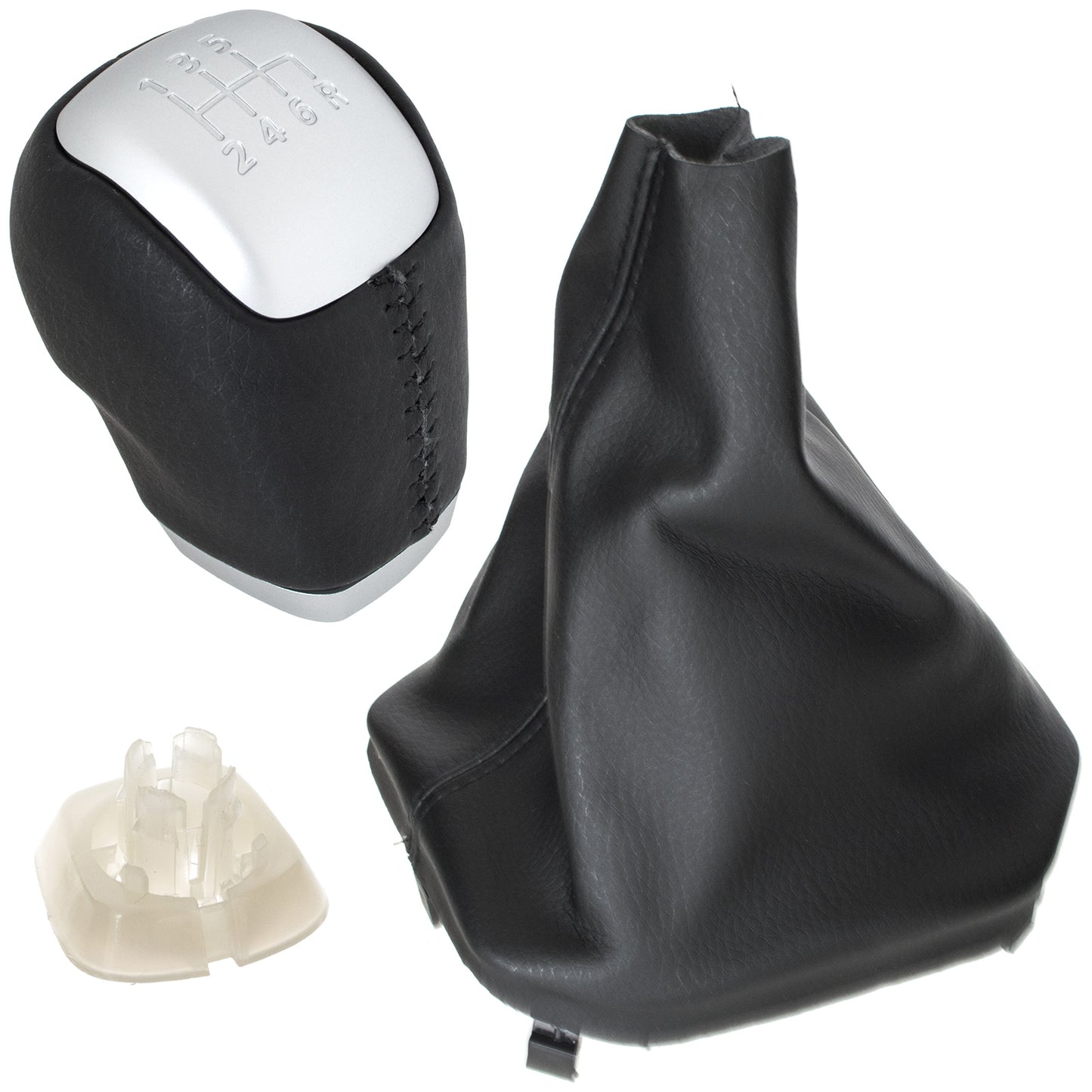 Land Rover Evoque 11-18 gear knob BLACK + SILVER + gaiter BLACK with frame 6-SPEED DIAGRAM