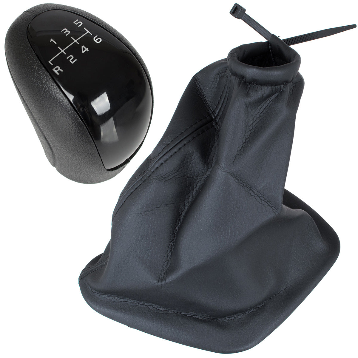 VW Crafter I 06-11 BLACK gear knob + GAITER with frame WHITE SHIFT PATTERN 6 SPEEDS