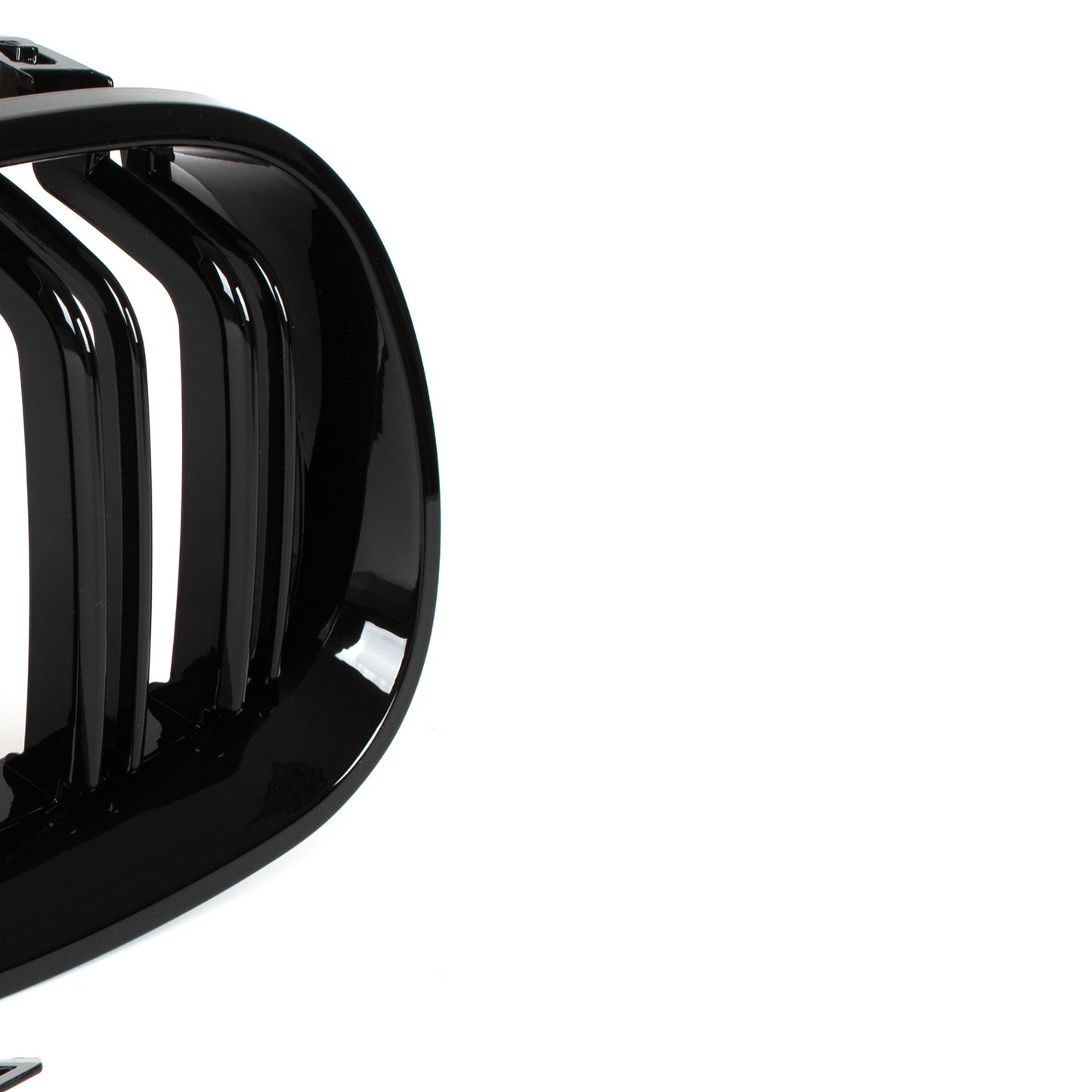 BMW 5 E60 / E61 03-10 grilles between headlights (kidneys) left + right set. BLACK GLOSSY DOUBLE BAR CURVED RIBS