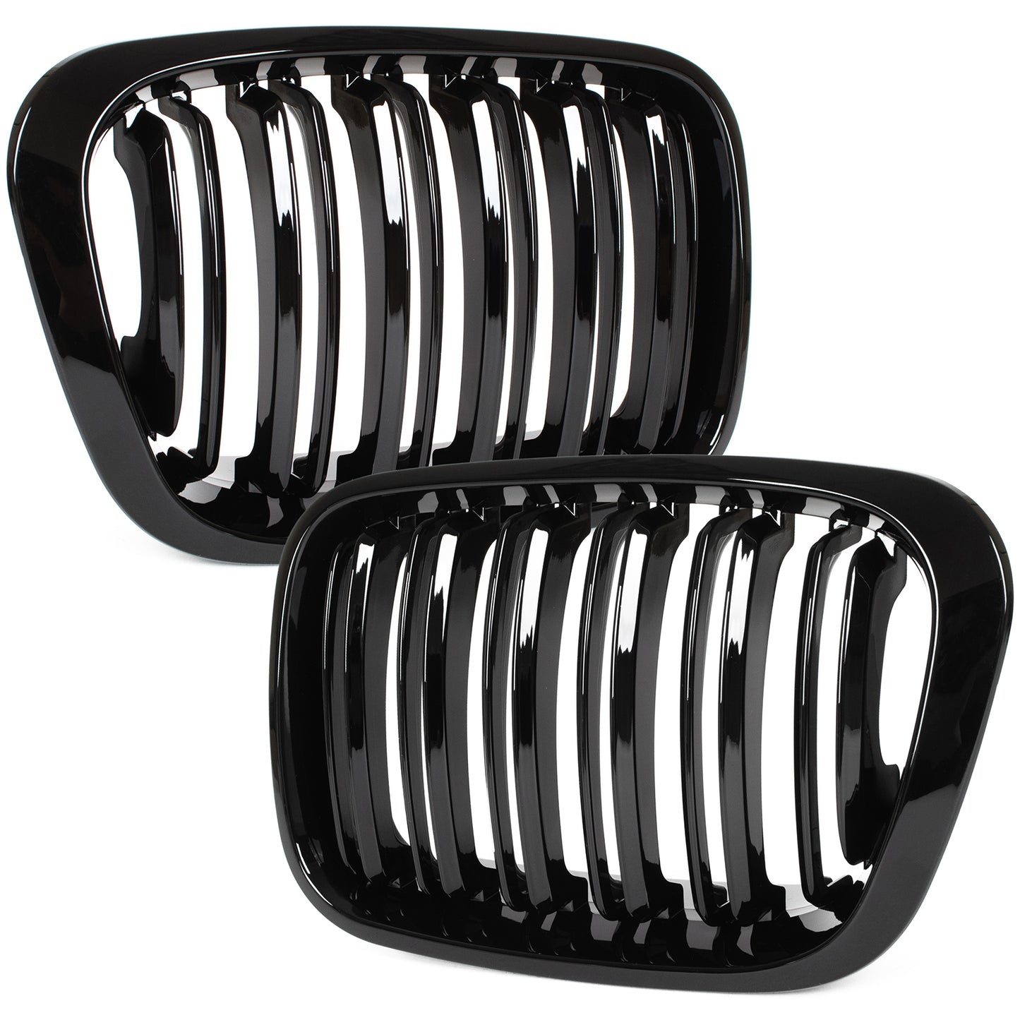 BMW 3 E46 98-01 SEDAN / WAGON dummy grilles (kidneys) left + right set BLACK GLOSSY DOUBLE BAR