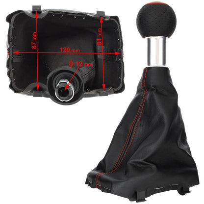 Audi A3 I 8L 96-03 gear knob BLACK + BLACK GAITER with RED STITCHING RED RING 5 GEARS REVERSE AT THE BOTTOM