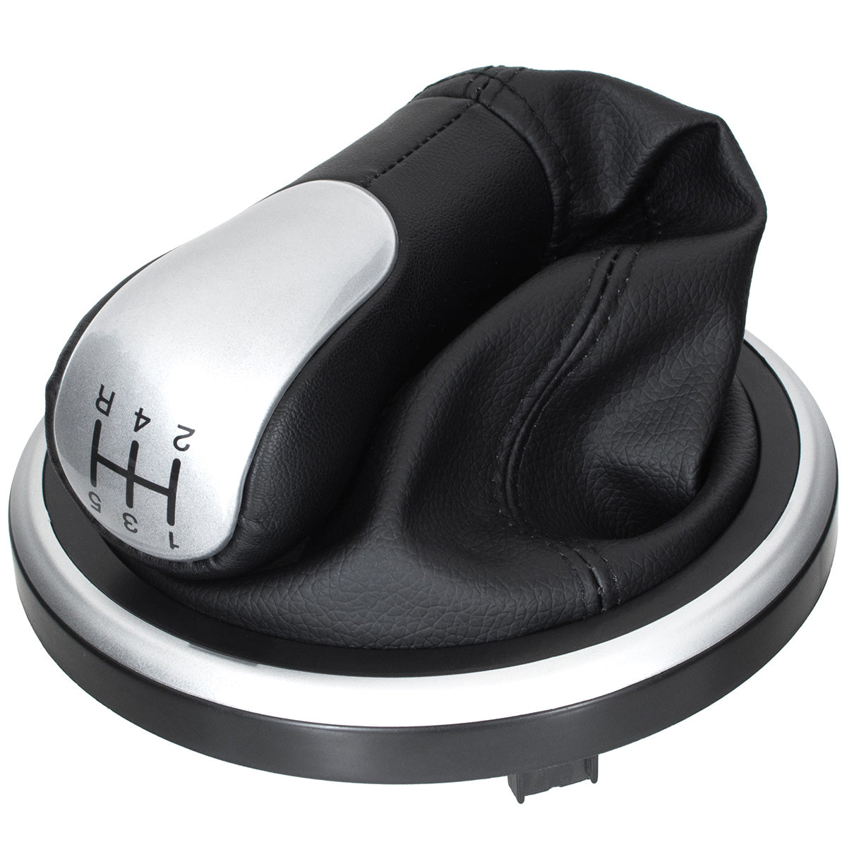 Ford Fiesta V 01-08 gear knob BLACK / SILVER + gaiter with silver frame 5 GEARS