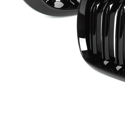 BMW X6 F16 14-19 dummy grilles between headlights (kidneys) left + right set. BLACK GLOSSY DOUBLE BAR