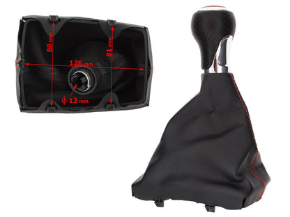 Audi A5 8T 07-16 gear knob BLACK + CHROME 6-SPEED + BLACK GAITER WITH RED STITCHING